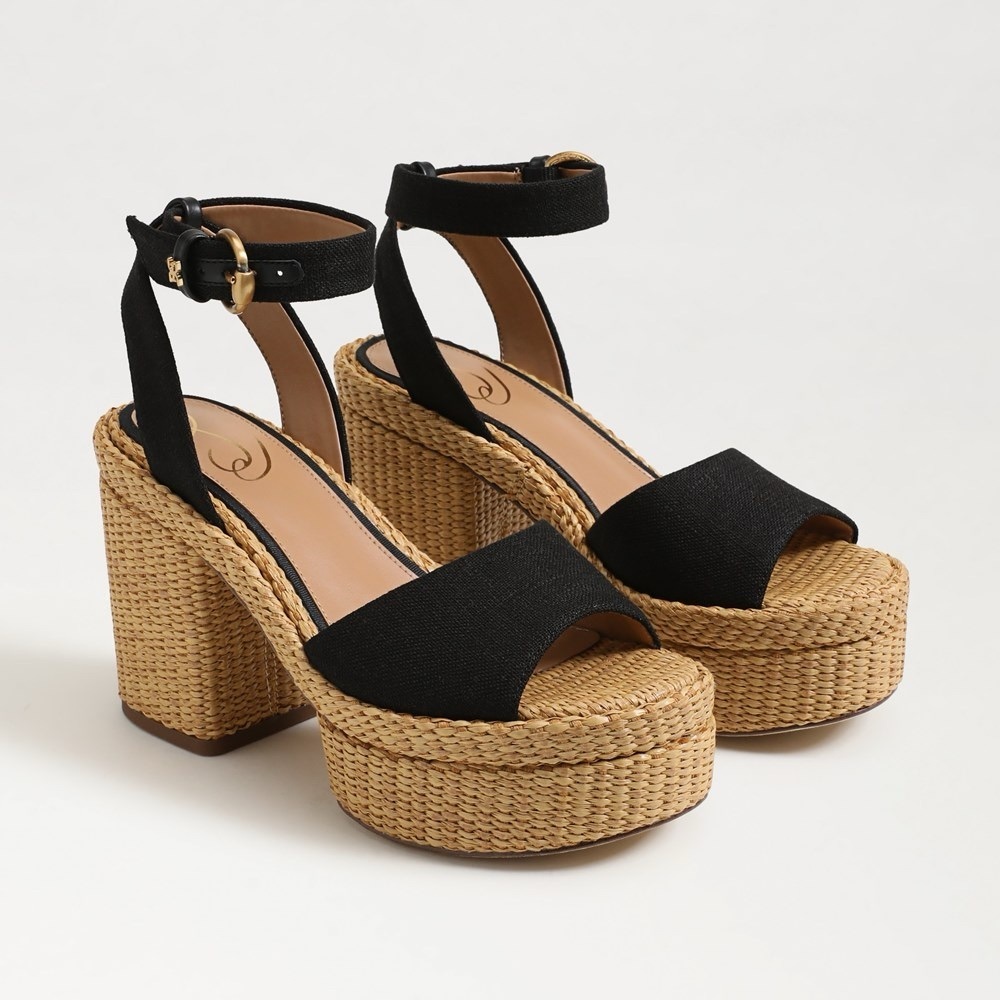 Sam Edelman Immie Linen Ankle Strap Raffia Platform Sandals